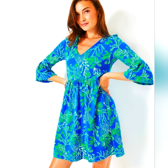Lilly Pulitzer Dresses & Skirts - Lilly Pulitzer NWT Jannie V-Neck Cotton Dress Briny Blue A Bit Salty